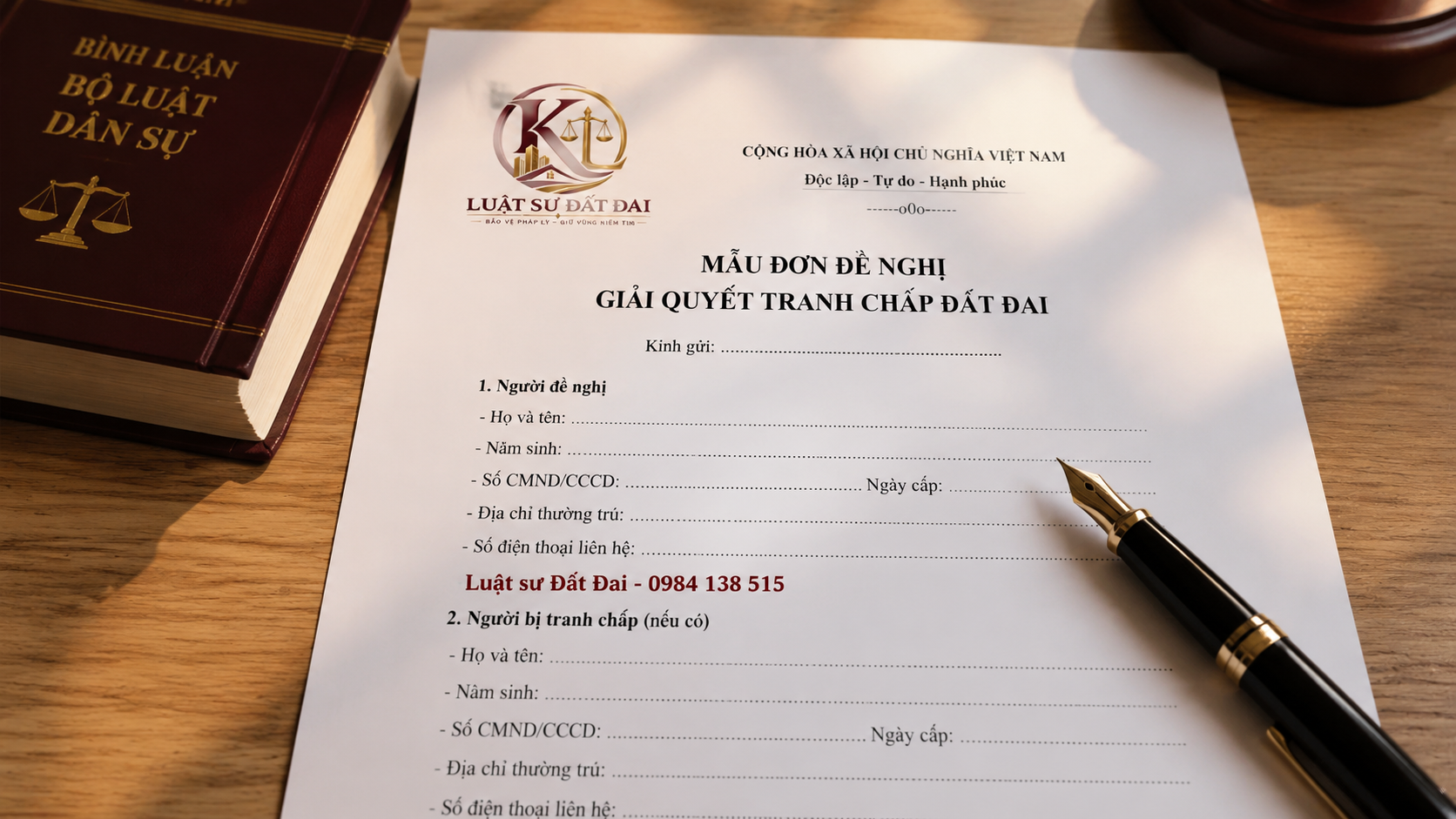 Mẫu đơn đề nghị giải quyết tranh chấp đất đai cấp xã